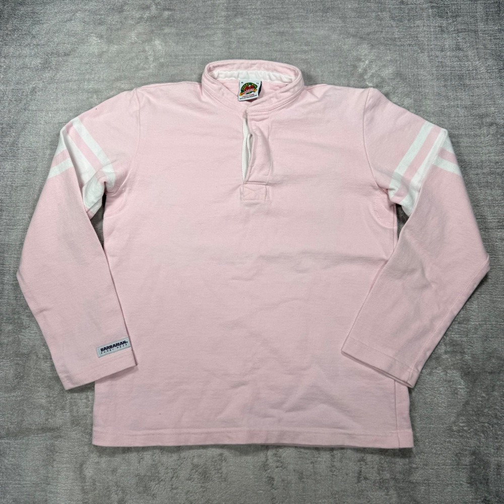 Barbarian Shirt Womens XL Pink Long Sleeve Rugby Polo Striped Cotton Preppy